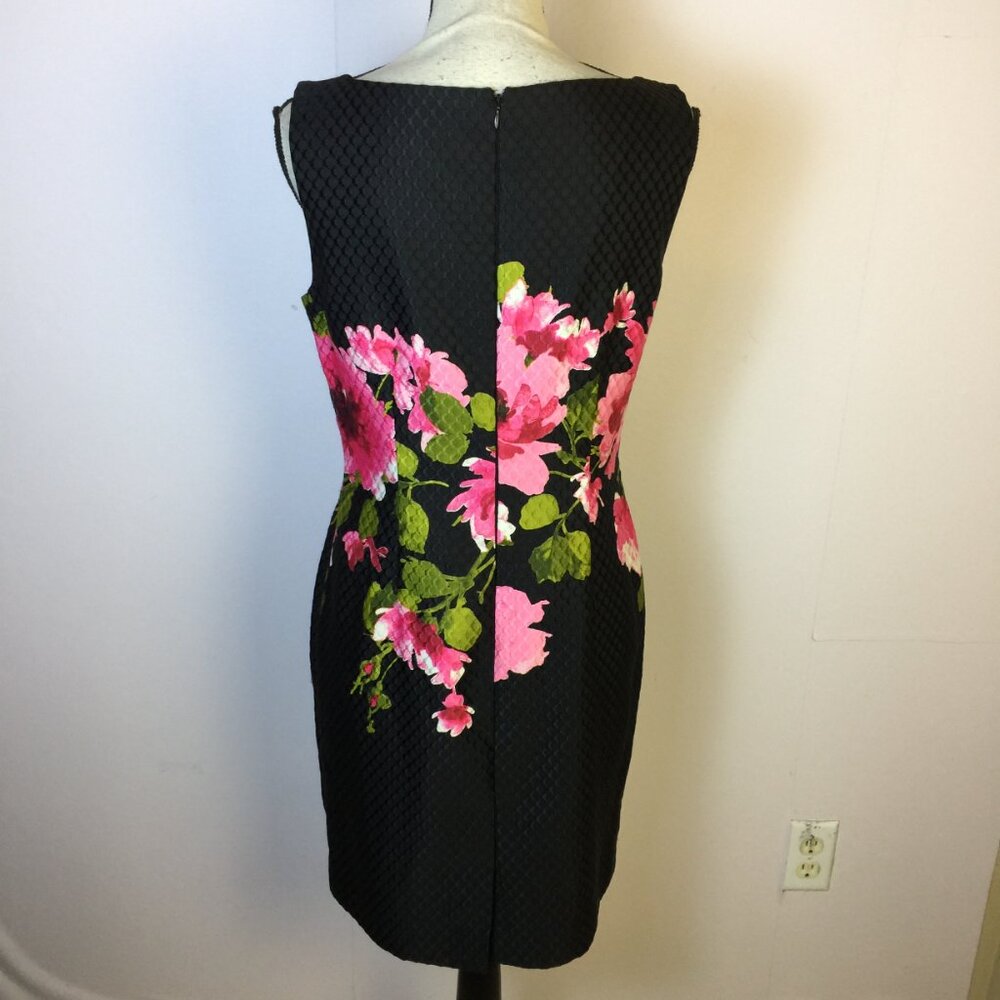 Tahari ASL Sheath Dress 6P Woman Petite Black Pink Floral Print Sleeveless Lined - Picture 2 of 16